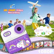 Câmera fotográfica instantânea 1080P para crianças, presente de Natal e aniversário, brinquedo educativo, adequada para meninos e meninas de 3 a 10 anos, inclui 2 rolos de papel fotográfico. - Multicolorido - Ver 7
