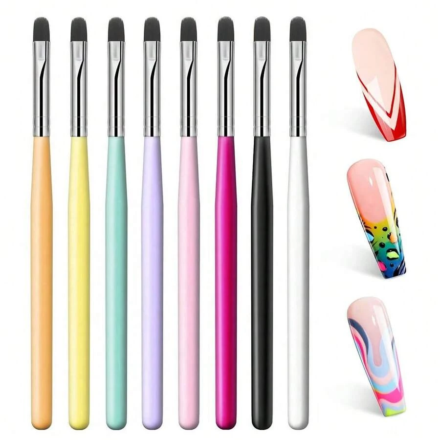 1-8pcs/Set UV Gel Nail Brushes, Suitable For Gel Extension, Nail Art Design, Gel Nail Brushes, Extension Powder, Nail Stickers, Nail Art Pen Set - Multicolor - View 1
