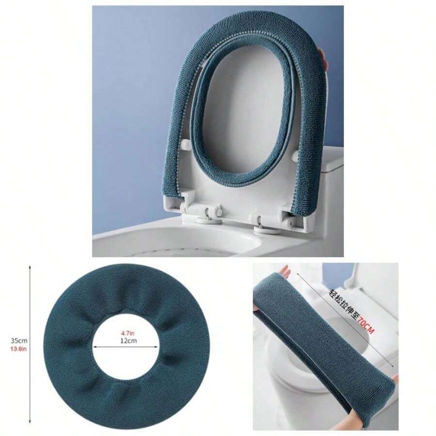 Paquete de 4 fundas de asiento de inodoro para bao, bao, suaves, gruesas, elsticas, lavables, de tela, fcil instalacin - tipo 1 - Ver 1