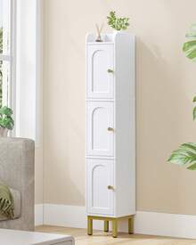 HEXCELEN Slim Bathroom Storage Cabinet, 3-Tiers Narrow Bathroom Organizers And Storage With 3 Doors,4 Adjustable Feet, Laundry Room Organization For Small Space, Kitchen, Living Room, White - 白色 - 查看 2