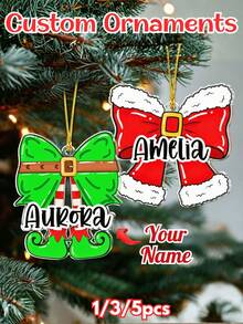1pc/3pcs/5pcs Personalized Name Christmas Ornament: Bow Acrylic Ornament,4inhc,4 Styles Personalized Flat Acrylic Ornament, Heartfelt 2025 Gift Anniversary Gift For Him, For Her, Husband, Wife,Customized Christmas Gift Pendant, Christmas Tree Pendant,Custom Text Personalized Acrylic Ornament, Gift Givers Embellishing Presents, Custom Christmas Gift, Christmas Decor, Thanksgiving Gift, New Year Gift, Party Decor