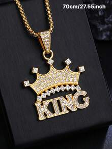 The Fashionable And Personalized Full Diamond Crown KING Pendant Necklace Is Suitable For Daily Wear, Vacation And Dating Occasions, And Is Also A Surprising And Exquisite Small Gift. - Crown King Pendant Necklace - View 9
