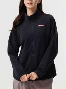 CAMEL CROWN 女士户外抓绒外套，双面抓绒，保暖，防静电，立领，防风内衬 - 幻影黑 - 查看 1