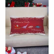 Christmas DecorationsFunny Christmas Pillow Cover 12x20 Inch - 'I Believe In Santa Dinosaurs' Design For Dinosaur Lovers - Festive Decorative Cushion Cover For Sofa Bedroom Or Living Room Holiday Decor - 藍色 - 查看 5
