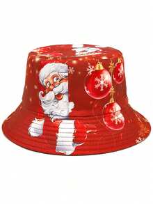 1pc Women's Cute Cartoon Christmas Themed Bucket Hat, Versatile Unisex Bucket Hat For Outdoor Casual, Suitable For Christmas