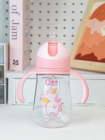 1 st 300 ml söt och bedårande barnmugg, babyträningsmugg, dammtät, läckagesäker, fallskyddad, transparent och hållbar med viktad boll, handtag för bekvämlighet, lämplig för bebisar från 6 månader hemma, för dagis, utomhus, julklapp