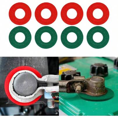 8PCS Terminal Anti Corrosion Washers, Terminal Protector, 4 Red 4 Green Post Washer Fiber Washers Protecting Terminal, Universal Car Accessories