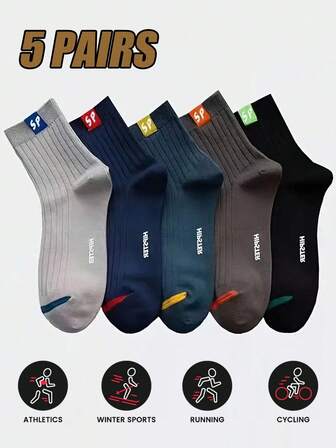 5 pares de calcetines deportivos tipo tripulación para hombres - Diseño con refuerzo en el dedo del pie y el talón, transpirables y que absorben la humedad, con estampado SP, empaque multicolor adecuado para gimnasio, correr, uso diario, cómodos y ajuste ceñido