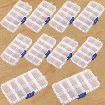 10pcs Transparent Plastic Grid Storage Boxes With Adjustable Dividers, Small Travel Protective Boxes With Lids, For Displaying Collections, Organizing Small Parts, Swabs, Accessories, Beads, Jewelry, Rings (10 Grids)