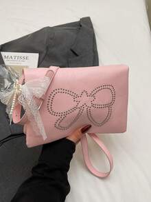 时尚韩版可爱铆钉蝴蝶结单肩包，别致个性化斜挎包带吊坠 - 彩色 - 查看 15