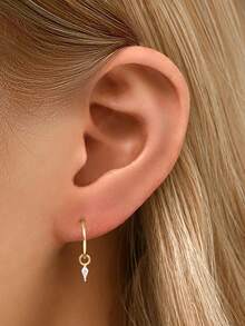 1pc 925 Sterling Silver Kite-Shaped Zirconia Pendant & 16G Hinged Hoop Earring - Cartilage Earring, Helix Earring, Nose Ring, Nose Septum Ring, Seamless Clip-On Earring, Mini Earring, Tragus Earring, Cartilage Earring, Helix Earring, Silver Seamless Cartilage Earring, Suitable For Daily Wear By Men And Women, Soft Pure Silver Material - Please Handle With Care (Sold Individually) - Kite  Pendant Earrings - View 9