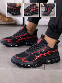 أحذية رياضية رجالية منخفضة الكاحل - أحذية ذات رباط باللونين الأسود والأحمر، مع دعم للقوس، وبطانة مطاطية مبطنة، مناسبة للجيم والجري والرياضة اليومية - خفيفة الوزن ومنفذة للهواء، مناسبة للارتداء اليومي والرياضي، تصميم أنيق، بطانة قماشية - الأسود والأحمر - مشاهدة 17