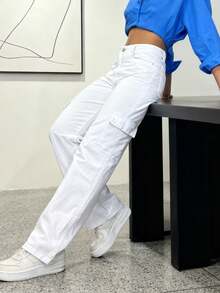 Women's High-Waisted Work Pants - Multi-Functional Pocket Design, Formal And Casual Trousers Suitable For All Seasons (Non-Stretchy Fabric), A Must-Have For Versatile Wardrobes, Elegant Tailoring, Fine Stitching, Exclusive For Professional Women - 白色 - 查看 1