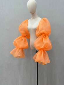 1pc Black Mesh Petal Sleeve, 2pcs Elastic 4-Layer Dark Bride Sleeve Cuffs - Multicolor - View 10