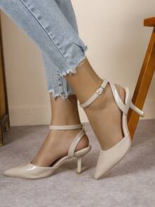 Elegant Pointed Toe High Heel Women Pumps, Versatile Backless Summer Sandals,Kitten Heels - Apricot - View 5
