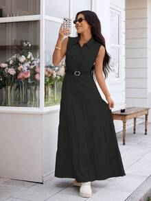 A&DD MODA, REF:AS1801 - Women's Long Shirt Dress With Free Belt: Elegance And Comfort In The Same Look - 黑色 - 查看 6