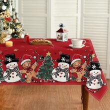 Christmas Tablecloth 60*84 Inch Rectangular Gingerbread Man Tree Snowman Red Washable Table Cover For Party Picnic Dinner Decor - Red - View 1