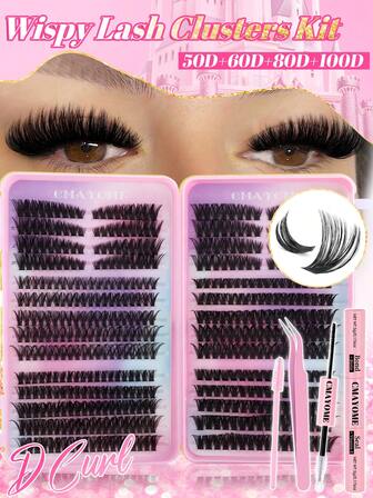 CMAYOME 506/544-Piece Cluster False Eyelash Set, 10-100D Mixed Density, Extended Outer Corner Lashes, D Curl, 9-16mm Length, Includes Natural Eyelashes, Eyelash Glue, Tweezers, Suitable For Beginners, 3D Russian Curl, Reusable Home Eyelash Clusters, Eyelash Clumps, Great For Parties, Dates, Travel, Personal Use, Eyelashes, Eye Makeup False Eyelashes