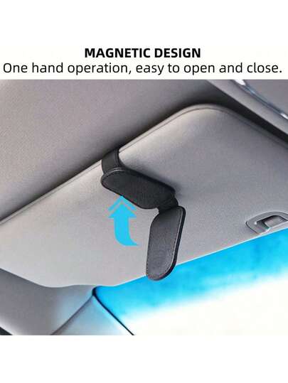 Soporte para gafas de sol para coche y clip magnético de cuero para visera del coche, gancho para gafas y accesorio de manos libres para el interior del vehículo, clip magnético de cuero premium para fácil acceso, organizador de visera estilizado, accesorio de decoración de automóvil elegante para viajes y trayectos diarios, clip de visera, organización sin esfuerzo, sujeción magnética suave, mantiene las gafas de sol, compacto y discreto, se adapta a la mayoría de los marcos y gafas, mejora la estética de la cabina