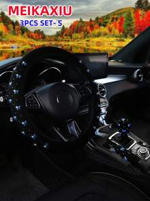 MEIKAXIU Bling Bling Bowknot Foil Decor Car Accessories Set, Including Steering Wheel Cover, Handbrake Cover, Gear Shift Cover, Shoulder Pad, Armrest Pad, Headrest Pad, Cup Holder Mat, Suitable For Women - Gold-stamped Small Bow - View 27