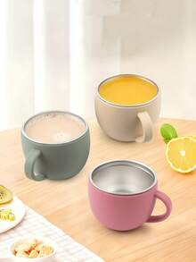 A Baby Silicone 304 Stainless Steel Learning Drink Cup, Breakfast Cup, Portable With Handle, Drop Resistant Milk Cup