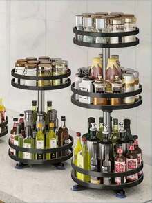 1个不锈钢旋转厨房调料架，多功能浴室台面化妆品收纳架 - 黑色 - 查看 2