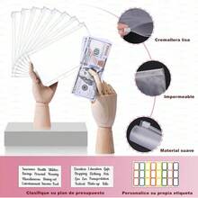 Organizador de Dinero A6, Organigastos Tipo Cartera Cuero con 12 Sobres Transparentes con Cierre, 12 Hojas de Planificador de Presupuesto de Finanzas, Libreta de Ahorro y Gastos con 3 Pegatinas, Rosa - Rosa - Ver 8