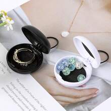 Giantree 2pcs Earplug Cases Round Potable Ear Plug Holder With Keychains Potable Mini Storage Case For Business Trip Storage Earbuds Trinkets Pills Black + White - As Pic - View 4
