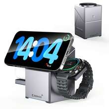 ZeeHoo 3in 1 Charging Station For Galaxy Phone/Apple Phone,Galaxy Watch,Earbuds, Magnetic Charger Stand, Qi2 15W Auto-Rotating Wireless Charging Station - Silver - View 1