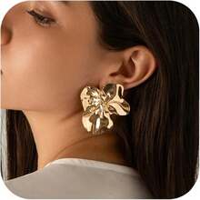 Big Gold Statement Earrings For Women , Chunky Unique Leaf Dangle Earrings, Fashion Gold Large Flower Earrings Jewelry - Gold - View 5