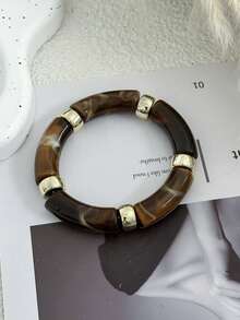 女士亚克力扎染糖果色不对称宽手镯 - 深棕色 - 查看 11