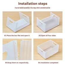 Armario plegable, organización de almacenamiento, caja de almacenamiento de plástico extraíble con asa, estuche de almacenamiento de gran capacidad, organizador de cocina﻿ - 1 pieza Beige L - Ver 4