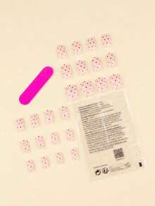24pcs Short Simple Black Polka Dot Nail Stickers, Short Square Nail Art Wraps - Multicolor - View 2