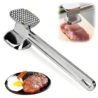 Heavy Duty Double-Sided Meat Tenderizer - 304 Stainless Steel Multi-Function Manual Tool, Suitable For Beef, Chicken And Pork - Essential For Outdoor Grilling And Cooking, Portable Meat Tenderizer, Ergonomic Design, Durable Kitchen Gadget