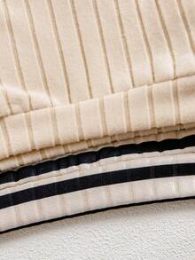 4pcs Baby Boy Autumn/Winter Set, Solid Color, Ribbed Contrast, Fleece Ribbed, Bear Embroidery, Chest Pocket, Casual Sports Collegiate Outfit, Suitable For Outdoor And Indoor Wear