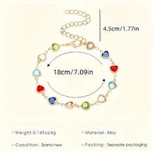 Colorful Heart-Shaped Charm Bracelet, Elegant Vintage Style Beaded Jewelry, Suitable For Daily Wear, Parties And Holidays, Multi-Purpose Shiny Copper For All Seasons