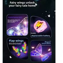 1件儿童发光蝴蝶翅膀，带闪光灯和音乐的仙女翅膀背包玩具，电池供电，适合3-10岁女孩，生日礼物，服装派对配饰 - 彩色 - 查看 3