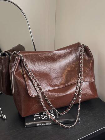 Vintage Chic Women's Handbag, 2025 New Popular Chain Shoulder Bag, Large Capacity Commuter Tote Bag