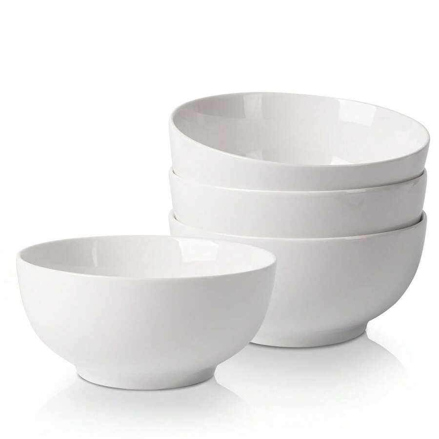 4-Piece Ceramic Cereal Bowl Set, 590ml White Porcelain Bowl Set, Cereal Bowl, Salad Bowl, Dessert Bowl, Soup Bowl, Microwave And Dishwasher Can Use - trắng - Xem 1