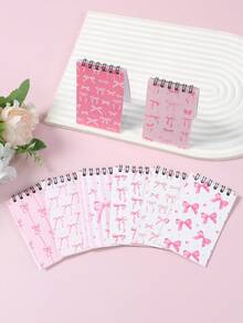 8个迷你粉白蝴蝶结婴儿派对线圈书，梦幻粉白蝴蝶结混合设计，适合性别揭晓派对礼物、一周岁生日派对毛绒礼品、派对游戏奖励小奖品、礼品填充装饰小线圈书、可撕式笔记本、便携式口袋迷你笔记本，适合日常使用、学生礼物、返校奖品、派对小礼物、婴儿派对礼物、婴儿派对装饰、性别揭晓派对装饰 - 粉紅白蝴蝶結 - 查看 3