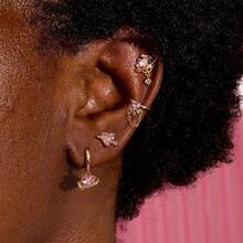 Sterling Silver Post Earrings For Women - Hypoallergenic 14K Gold Plated Cartilage Earrings Dainty Stud Hoop Dangle Chain Earrings Gold Plated Jewelry For Women{Inchcolor_nameinch:Inch4PcsPinkUniverseSet(SingleEarringNotaPair)Inch} - Hồng - Xem 3