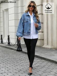 Mobula Sound# Versatile Casual Fashion Summer Middle Eastern Sexy Music Festival Casual Resort Fashionable Cool Lantern Sleeve Y2K Teenage Student Style Blue Denim Jacket For Women - Blue - View 8