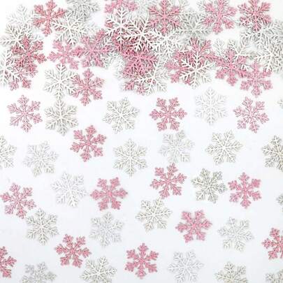 100片粉色和银色雪花图案彩色纸屑，适合冬季派对、圣诞派对、生日派对、新年派对装饰。