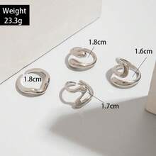 4pcs Set Asymmetrical Wide Shiny Silver Rings, Suitable For Women's Daily Wear - 銀色 - 查看 5