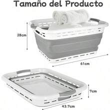 Gris multifuncional plástico plegable cesta de lavandería con asa portátil ahorro de espacio para el hogar cesta de almacenamiento de lavandería - Gris - Ver 2