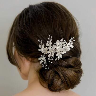 Pinza para el cabello con flores de cristal de diamante de imitación plateado, accesorio elegante para el cabello de novia y boda, estilo romántico Mori