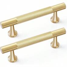 2Pcs 5 Inch Solid Brass Cabinet Pulls Kitchen Cupboard Handles Modern Drawer Pulls Bathroom Cabinet Pulls Wardrobe Door Handles Hole Centers:5"(128mm Gold) - 2PcsWideBasePulls - View 1