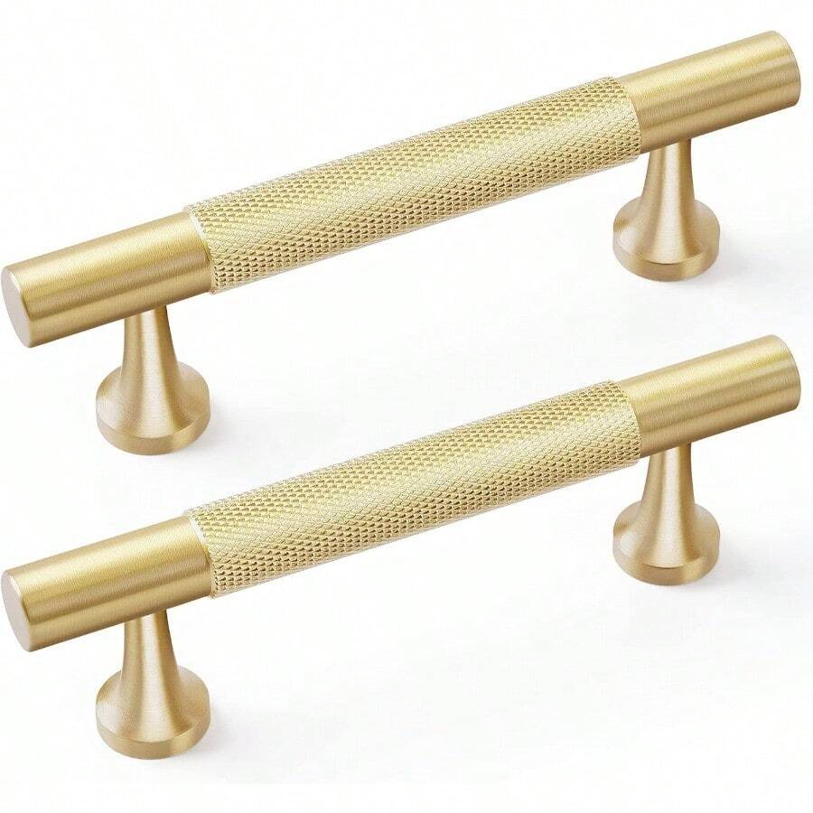 2Pcs 5 Inch Solid Brass Cabinet Pulls Kitchen Cupboard Handles Modern Drawer Pulls Bathroom Cabinet Pulls Wardrobe Door Handles Hole Centers:5"(128mm Gold) - 2PcsWideBasePulls - View 1