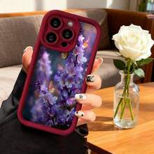 Cubierta de teléfono con borde protector color gris oscuro con estampado de flores púrpuras y mariposas multicolores para uso diario y estilo elegante - Blanco - Ver 4