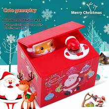 Creative Novelty Funny Santa Claus Stealing Money Cat Coin Bank, Sound Effect Eating Money Panda, Creative Piggy Bank, Christmas & Holiday Gift - Multicolor - View 1
